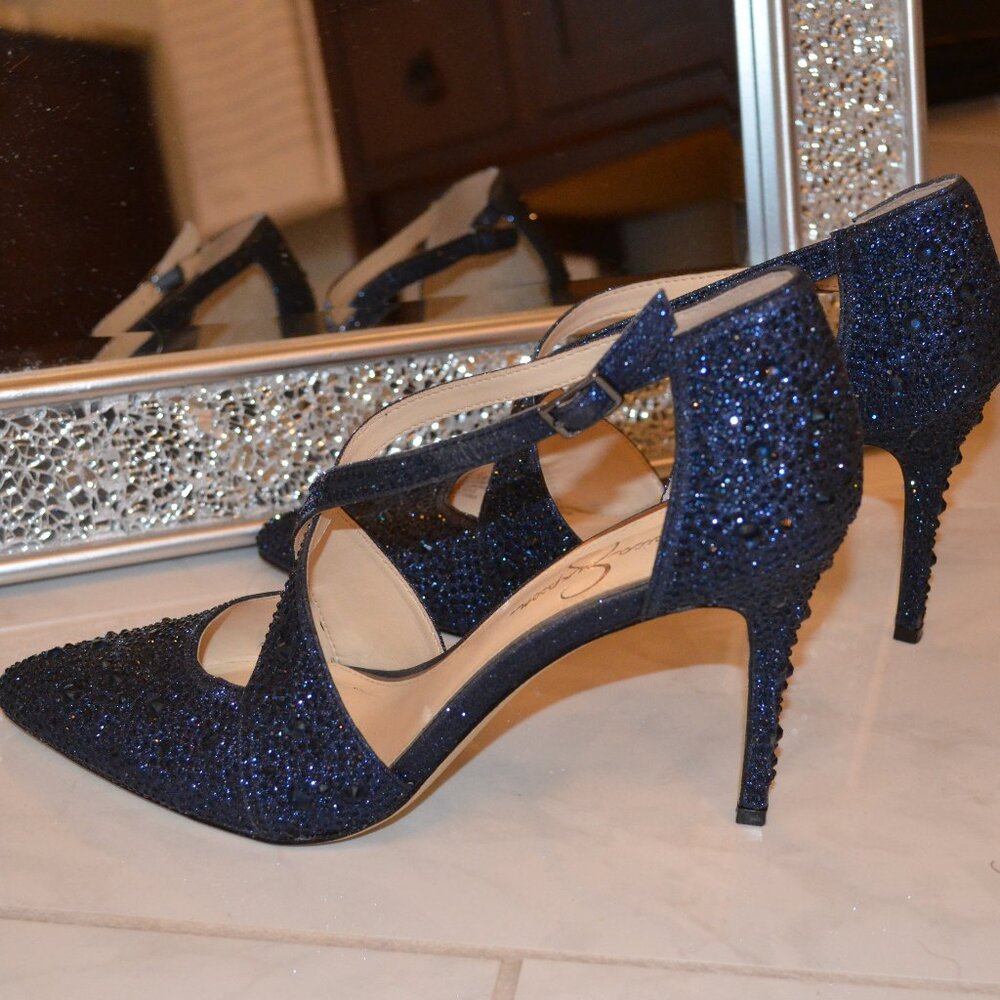 Stunning Navy Crystal Jessica Simpson Heels Size 8.5